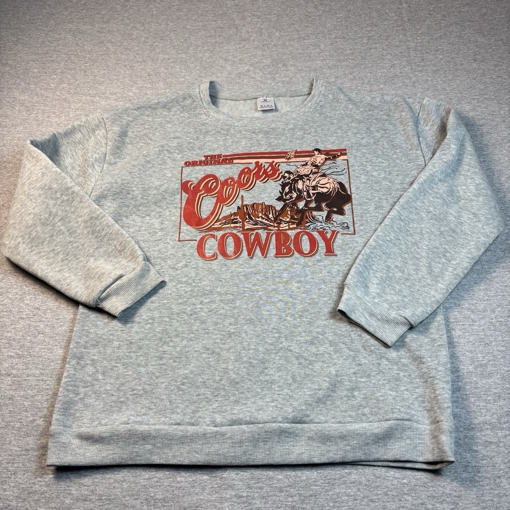 The Original Coors Cowboy Gray Sweatshirt Medium Beer Western‎ LS VTG Pullover
